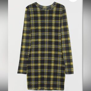 H&M Yellow Plaid Mesh Long Sleeve Dress